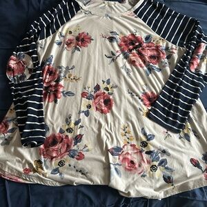 Reborn J Floral and Striped Long Sleeve Top